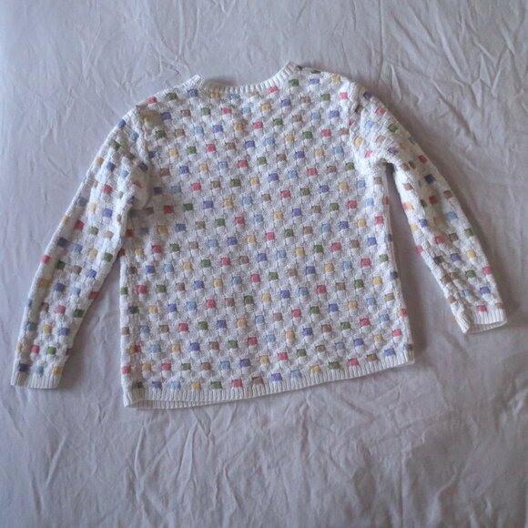 Nordstrom Cotton Ramie White Pastel Squares Geometric Intarsia Knit Cardigan - Picture 7 of 7